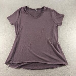 Mudd Knit Top Women Small Purple V-Neck High-Low Short Sleeve Relaxed Fit Cozy